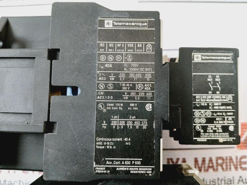 Telemecanique La1 Dn20 Auxiliary Contact Block Lr2 D1321 10A 660V 600V A.C.