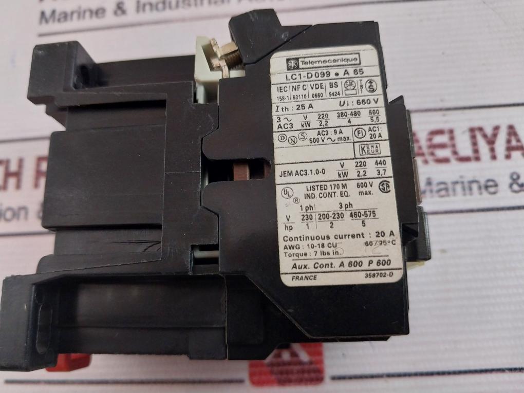 Telemecanique Lc1-d099 Contactor Lc1-d099Ma60 50/60Hz