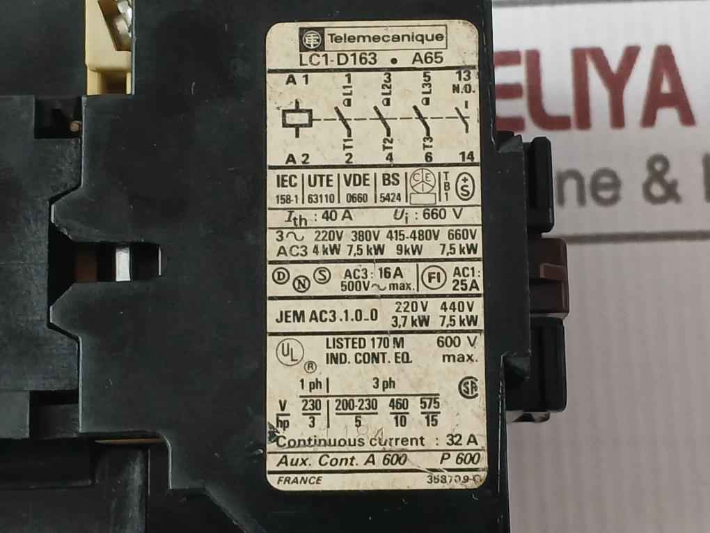 Telemecanique Lc1-d163.A65 Contactor 660V 40A 50-60Hz A600 P600