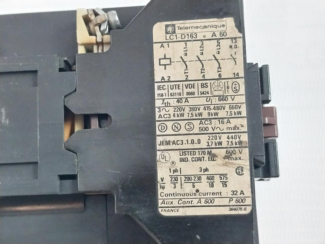 Telemecanique Lc1-d163•A60 Contactor 32A 220V 50-60Hz
