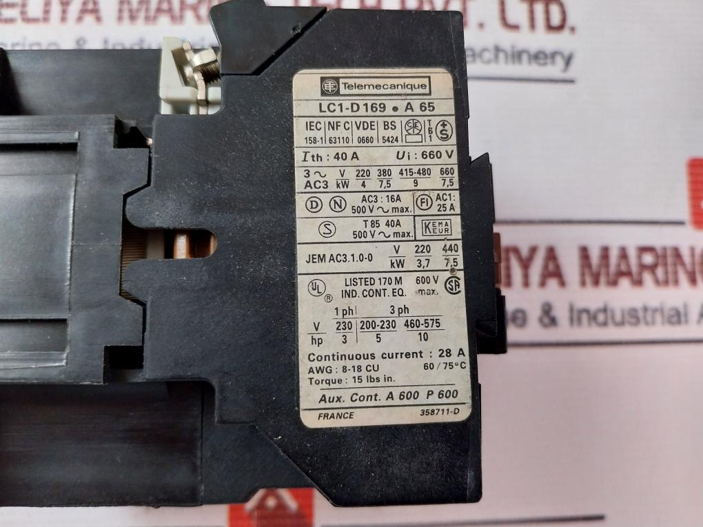 Telemecanique Lc1-d169•A 65 Contactor 40A 660V