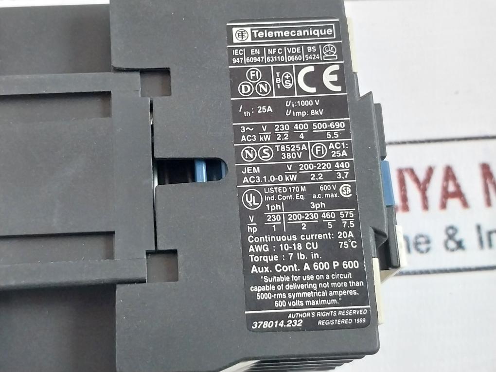 Telemecanique Lc1 D09 01 Contactor 25A 380V