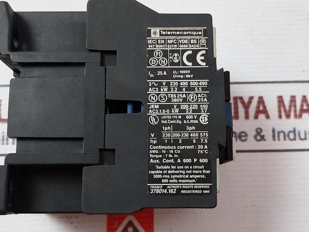 Telemecanique Lc1 D09 10 Contactor 10-18 Cu 75°C