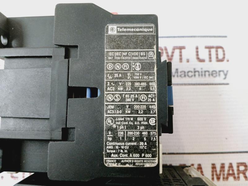 Telemecanique Lc1 D09 10 Contactor Lc1 D/Lp1 600V Ac 20A