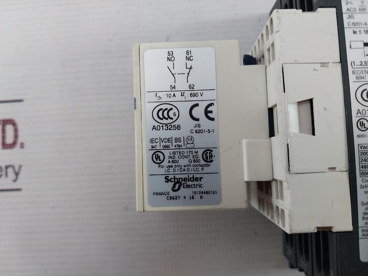 Telemecanique Lc1D093 Bd 3 Pole Contactor 24V Dc 600V Ac Max 20A