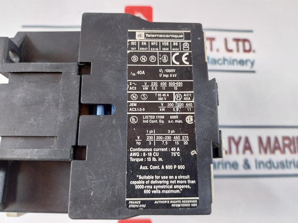 Telemecanique Lc1 D2510 Contactor 220-240V 50/60Hz