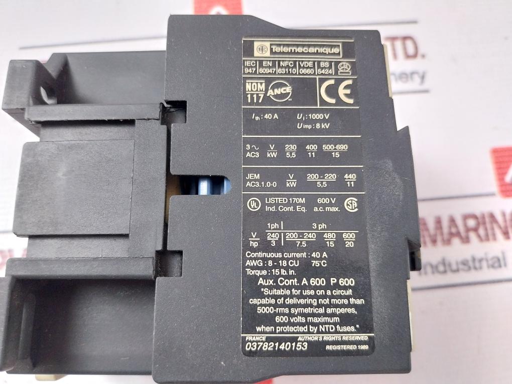 Telemecanique Lc1 D2510 Contactor 40A 50/60Hz