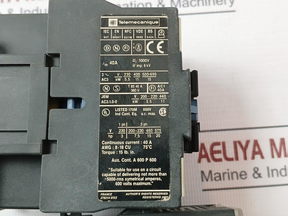 Telemecanique Lc1 D2510 Contactor With Thermal Overload Relay Lt2-e1316 50A 8 Kv