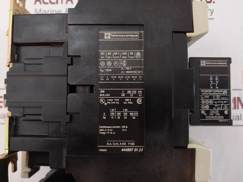 Telemecanique Lc1 D9511 Contactor, Lr2D33 Overload Relay, La1Dn02 Contact Block