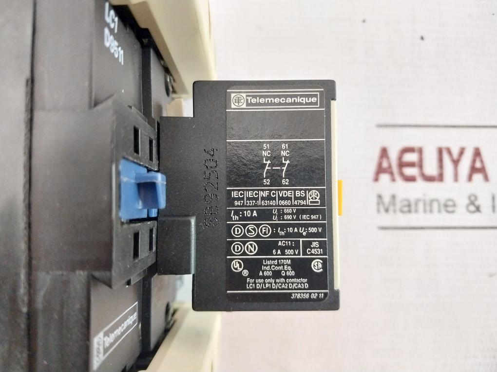 Telemecanique Lc1 D9511 Contactor, Lr2D33 Overload Relay, La1Dn02 Contact Block
