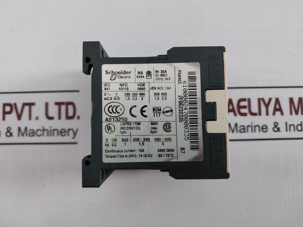 Telemecanique Lc1K06 Contactor 50/60Hz 24V 10B7 A013250 600V 14-18 Cu 60/75C 20A