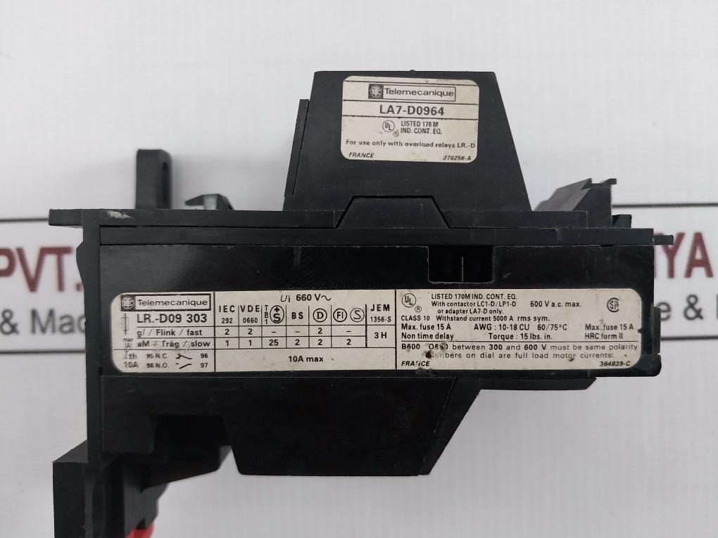 Telemecanique Lr1-d09303 Overload Relay W/ Contactor Lc1-d/Lp1-d, La7-d0964 660V~