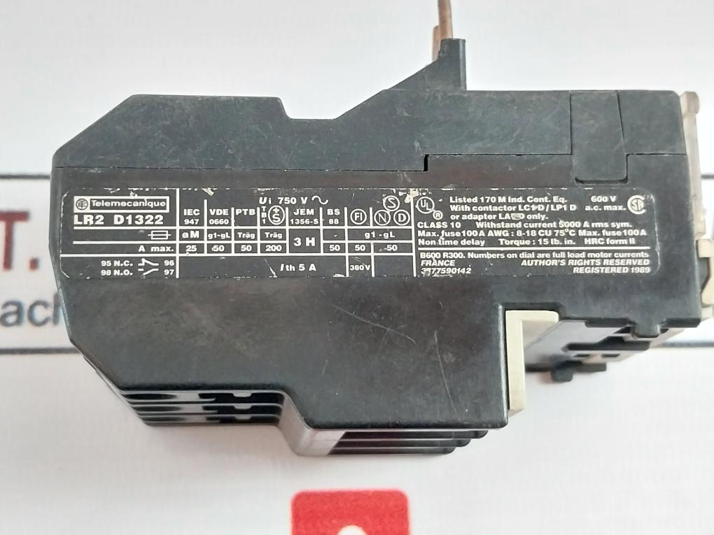 Telemecanique Lr2 D1322 Thermal Overload Relay Class 10