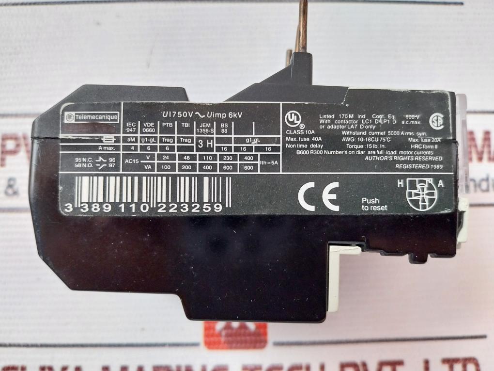 Telemecanique Lr2 D13 Thermal Overload Relay Class 10A