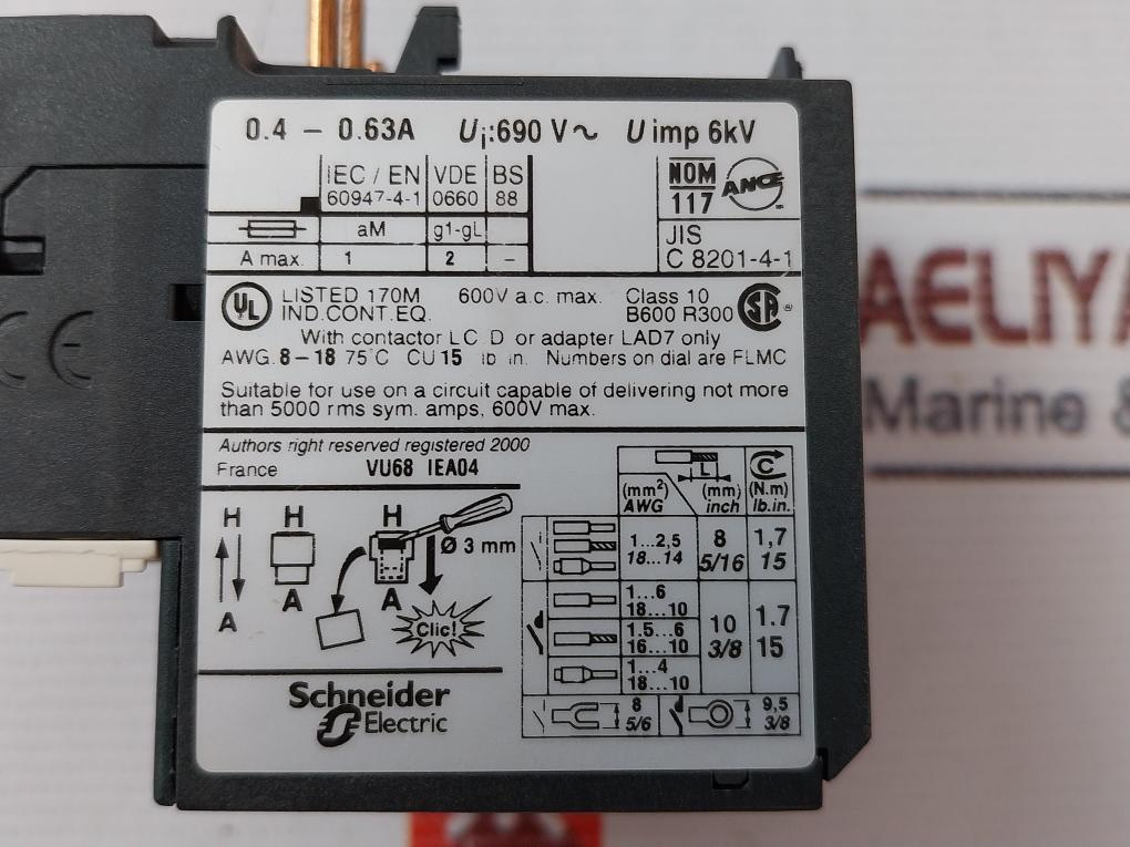 Telemecanique Lr3D 046 Overload Relay 0.4-0.63A 690V