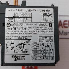 Telemecanique Lr3D 046 Overload Relay 0.4-0.63A 690V