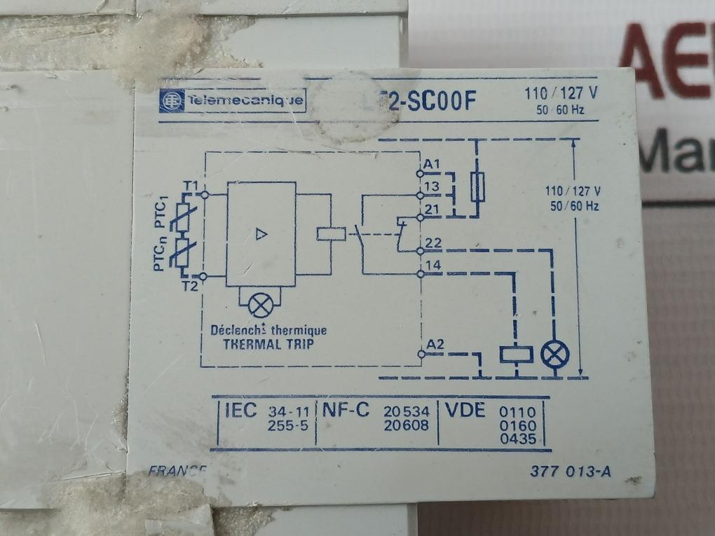 Telemecanique Lt2-sc00F Thermal Tripping Relay 110/127V 50/60 Hz