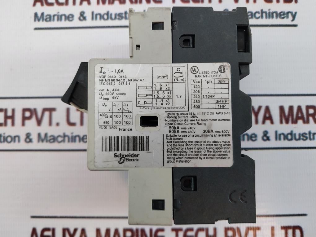 Telemecanique/ Schneider Electric Gv2-m06 Circuit Breaker 1-1,6A 690V 50/60Hz