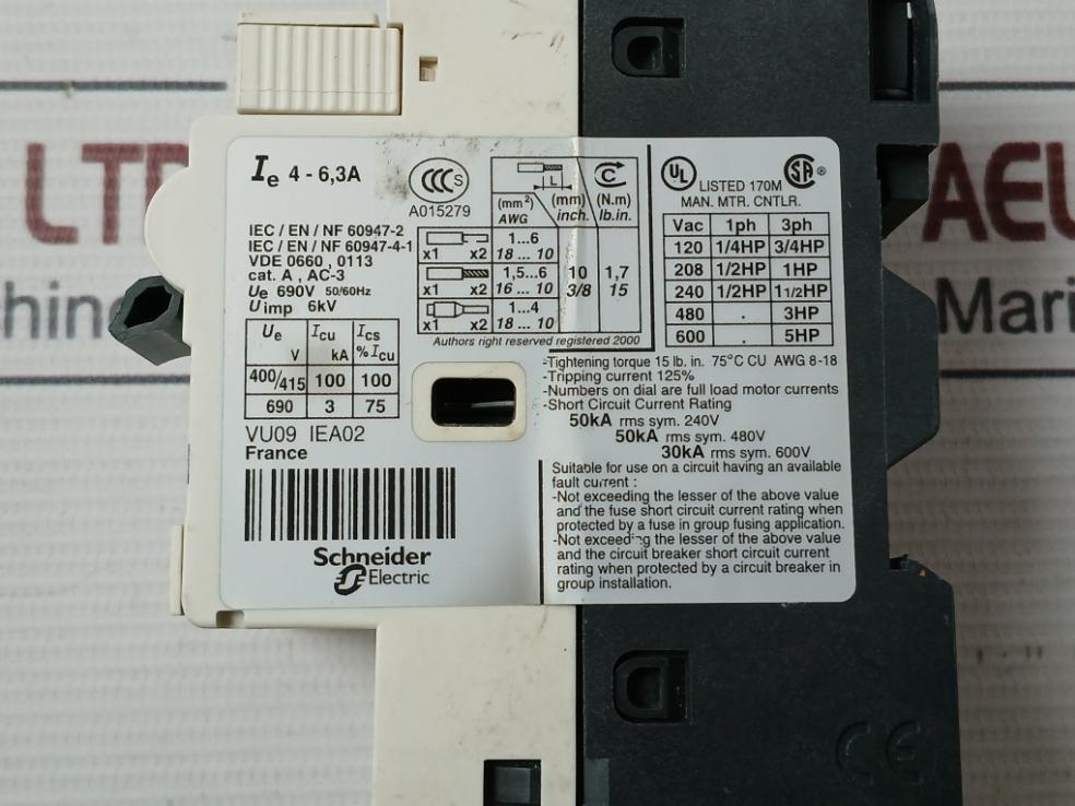 Telemecanique/Schneider Electric Gv2-rt10 Motor Circuit Breaker 690V 50/60Hz
