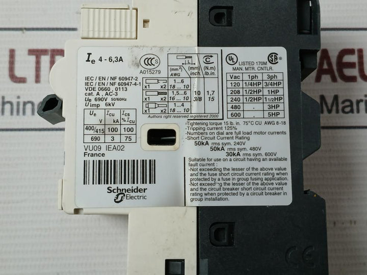 Telemecanique/Schneider Electric Gv2-rt10 Motor Circuit Breaker 690V 50/60Hz
