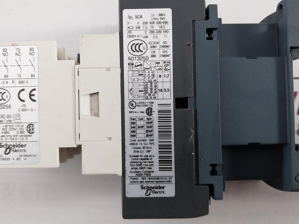 Telemecanique/Schneider Electric La1 Dn40 Auxiliary Contact Block 50A 600V Ac Ma