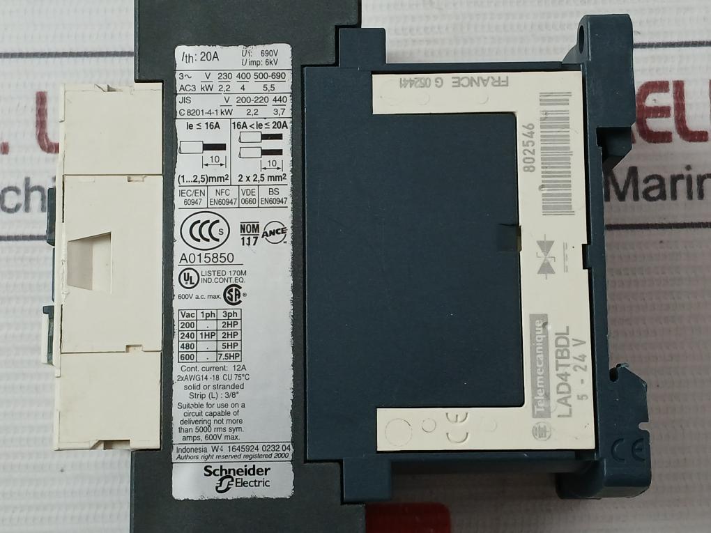 Telemecanique/Schneider Electric Lc1D093Bd Contactor 24V Dc 20A 600Vac Max