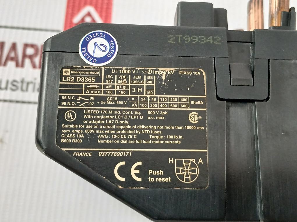 Telemecanique Thermal Overload Relay Lr2 D3365