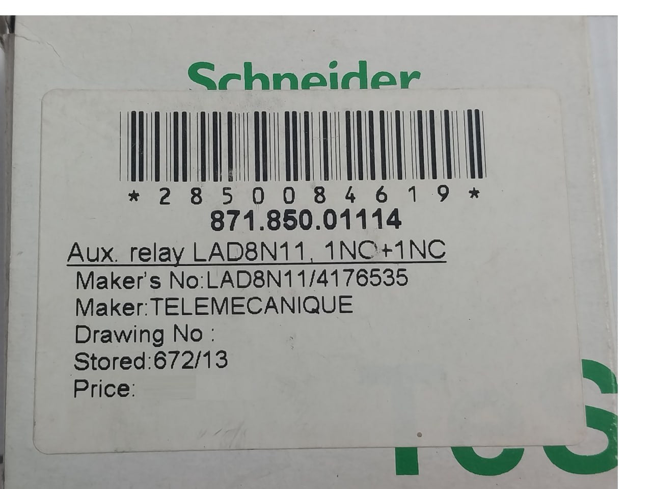 Telemecanique Lad8N11 Auxiliary Contact Block 15123820131