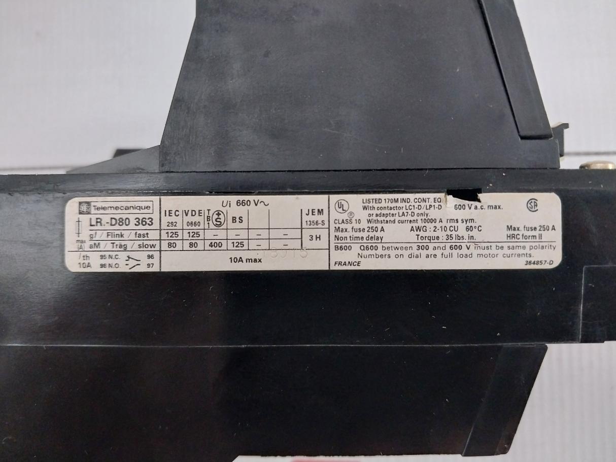 Telemecanique Lr1-d80363 Thermal Overload Relay 364857-d 63-80A