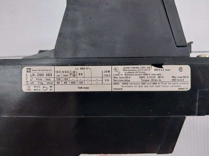 Telemecanique Lr1-d80363 Thermal Overload Relay 364857-d 63-80A