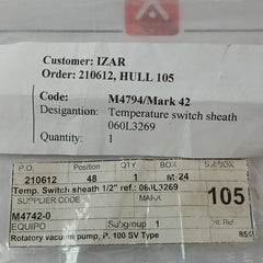Temperature Switch Sheath For Rotary Vacuum Pump M4794