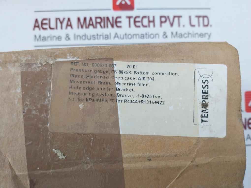 Tempress 1541-072-qrs Discharge Pressure Gauge Dn 88X88 -1 To 25 X 1.0 Bar