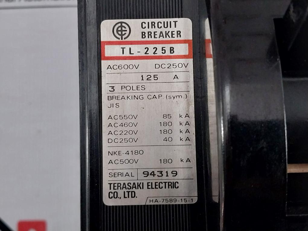 Terasaki-Electric-Ac600V-Dc250V-3-pole-Circuit-Breaker-Tl-225B-208840-9