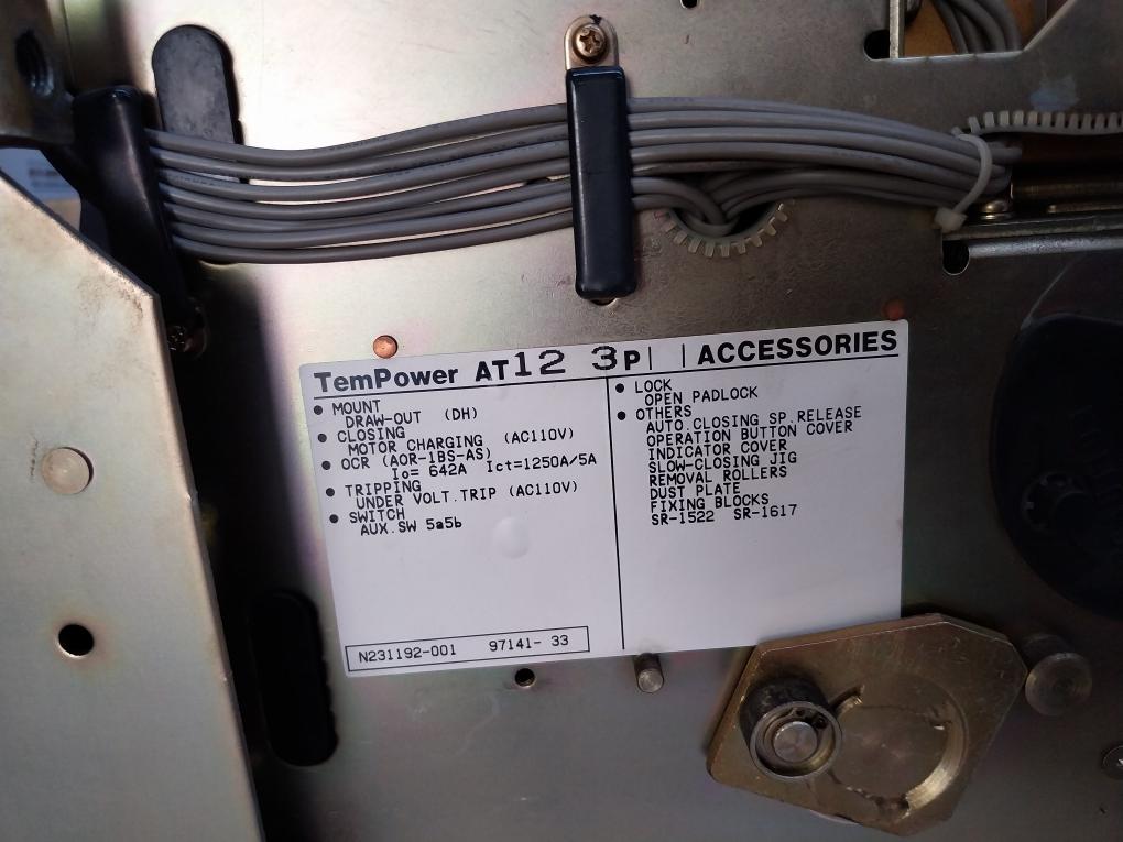 Terasaki Electric At12 Tempower Air Circuit Breaker 1250A 3 Pole 690Vac 50/60Hz