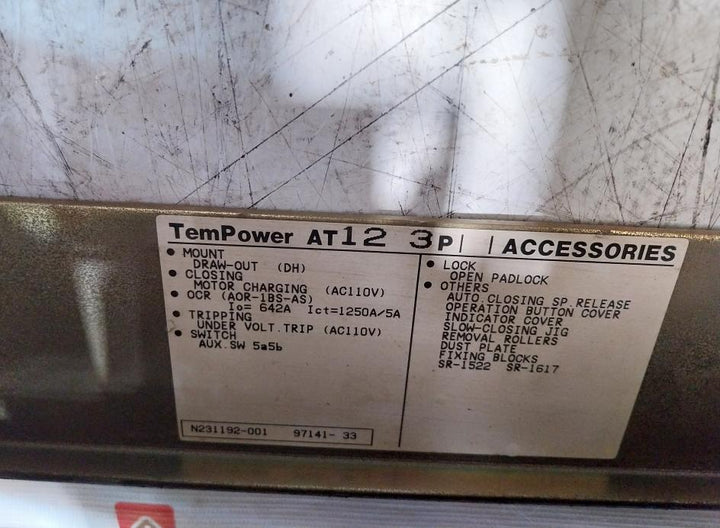 Terasaki Electric At12 Tempower Air Circuit Breaker 1250A 690Vac 50/60Hz 3 Pole