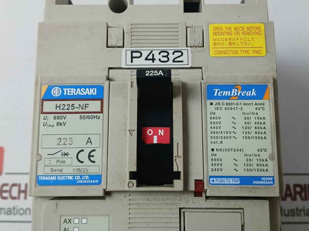 Terasaki Electric H225-nf 3 Pole Molded Case Circuit Breaker 600V 50/60Hz