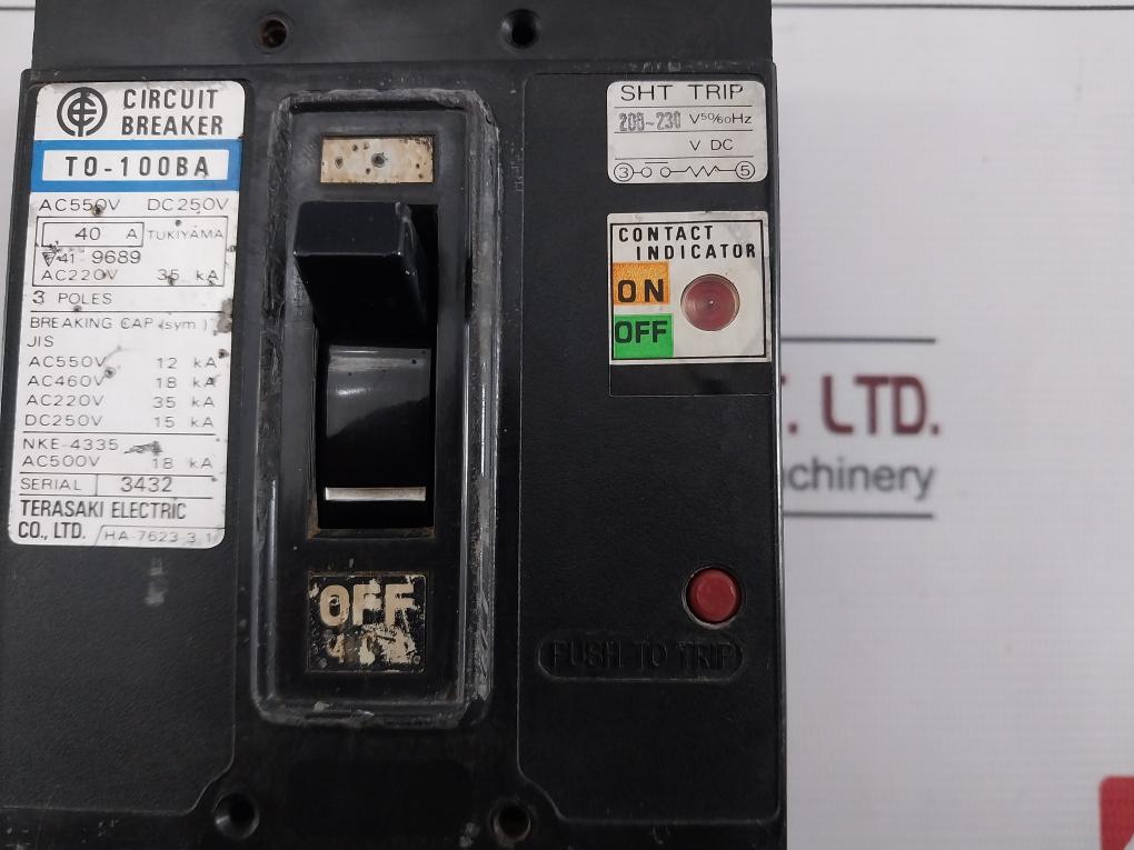 Terasaki Electric T0-100Ba Electric Circuit Breaker 200-230V 50/60Hz