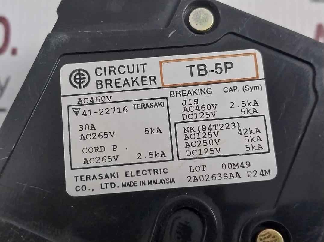 Terasaki Electric Tb-5p 2a0263saa P24m Circuit Breaker 30a Ac 460v