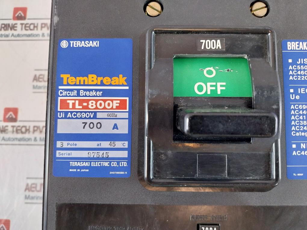 Terasaki Electric Tembreak Tl-800F Circuit Breaker Ac 690V 60Hz 700A 3 Pole