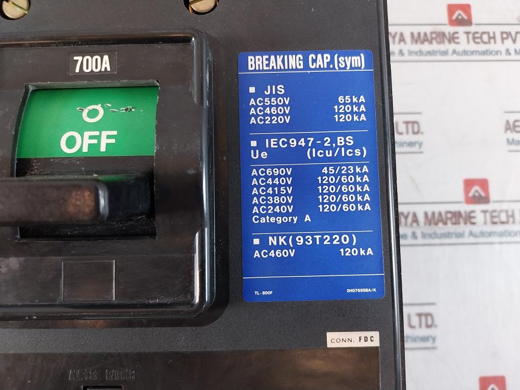 Terasaki Electric Tembreak Tl-800F Circuit Breaker Ac 690V 60Hz 700A 3 Pole