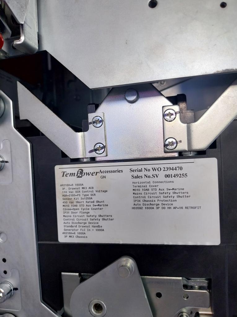 Terasaki Electric Tempower 2 Ar216H-r Air Circuit Breaker 1600A 3 Pole 50/60Hz