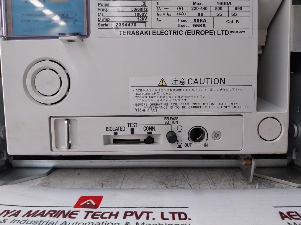 Terasaki Electric Tempower 2 Ar216H-r Air Circuit Breaker 1600A 3 Pole 50/60Hz