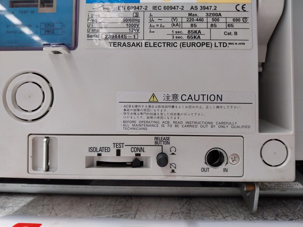 Terasaki Electric Tempower2 Ar332S-r Air Circuit Breaker 1000V 3200Amp 3 Pole