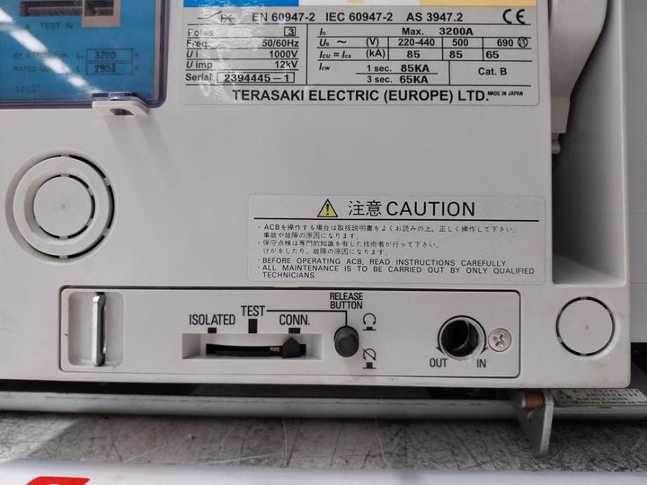 Terasaki Electric Tempower2 Ar332S-r Air Circuit Breaker 1000V 3200Amp 3 Pole