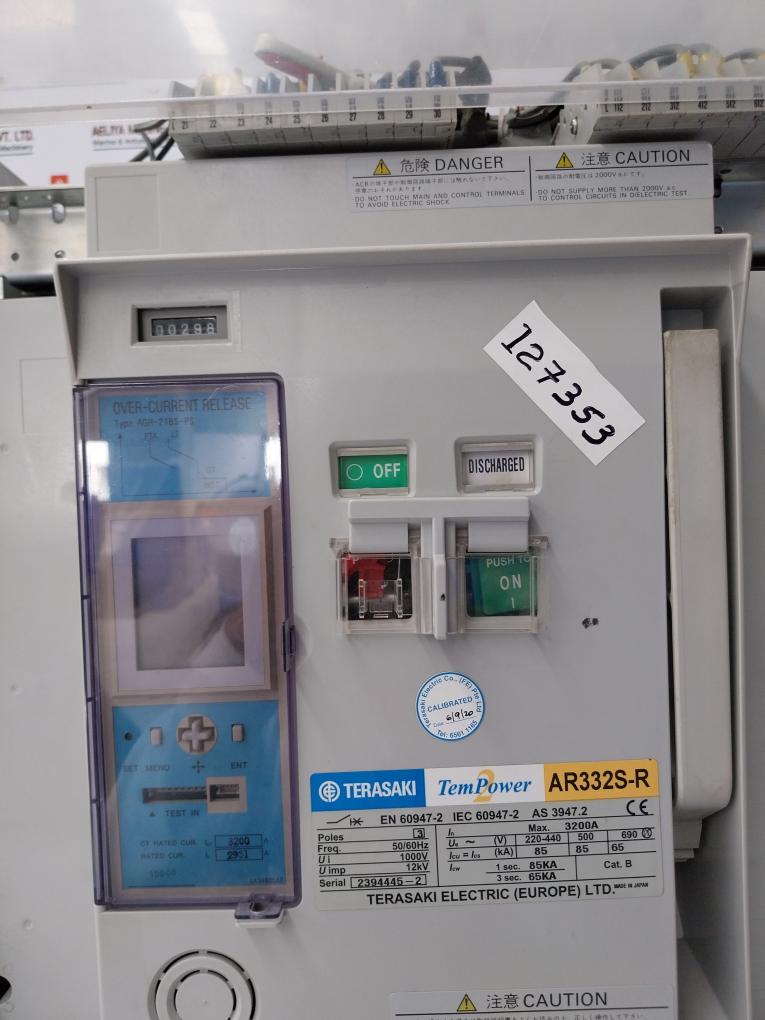 Terasaki Electric Tempower 2 Ar332S-r Air Circuit Breaker 3200A 50/60 Hz 3 Pole