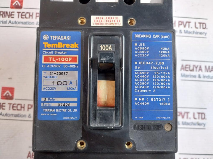 Terasaki Electric Tl-100F 3 Pole Tembreak Circuit Breaker 100A Ac220V 120Ka