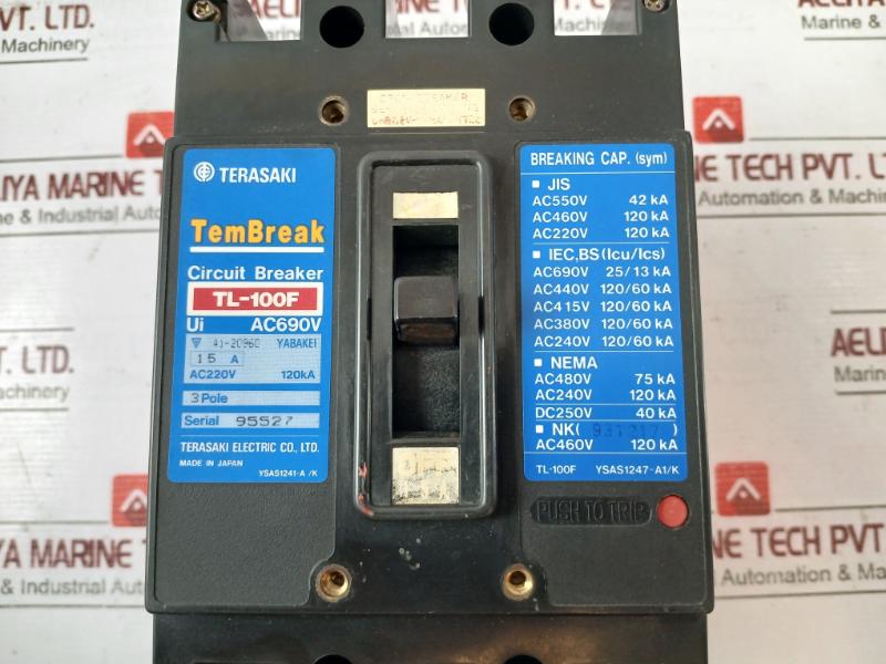 Terasaki Electric Tl-100F Tembreak 3 Pole Current Limiting Circuit Breaker 15A
