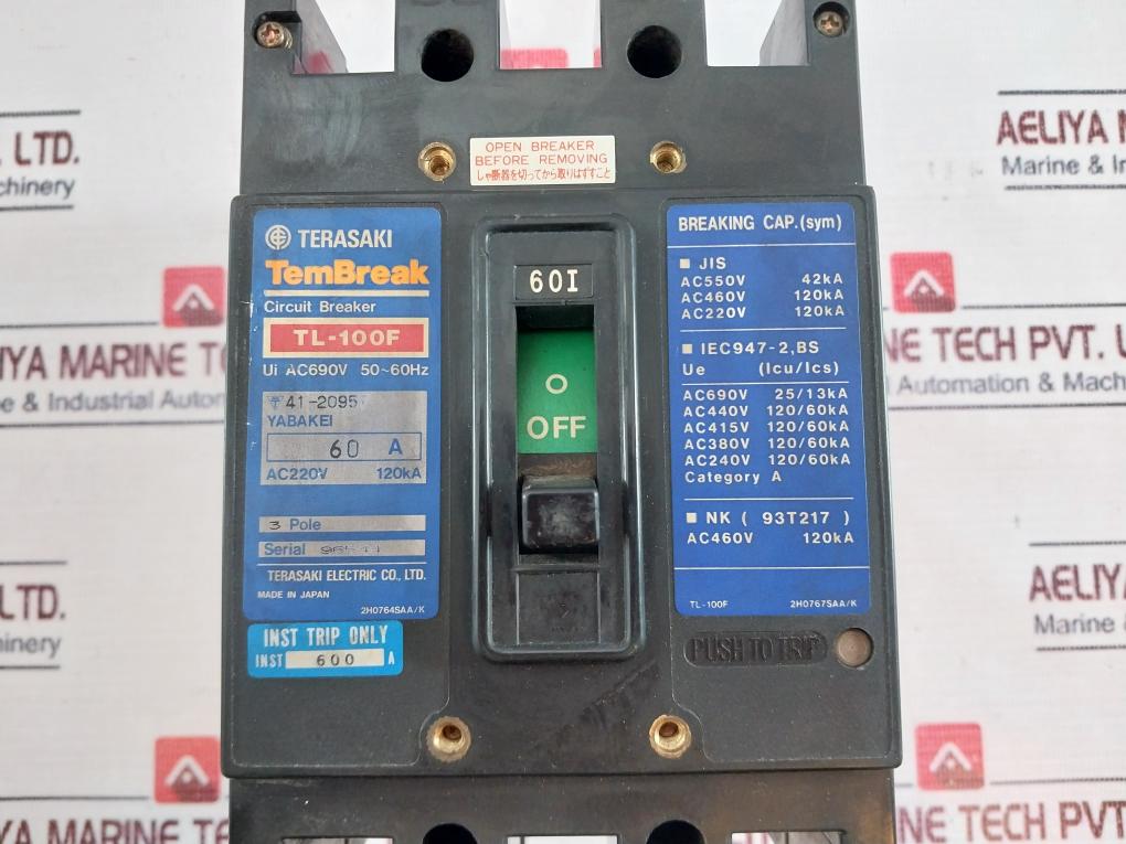 Terasaki Electric Tl-100F Tembreak Circuit Breaker 60A 3 Pole 200-480V 50/60Hz