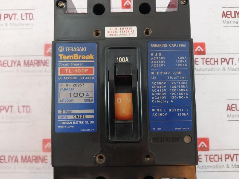 Terasaki Electric Tl-100F 3 Pole Tembreak Circuit Breaker 100A 2H0764Saa/K 200-4