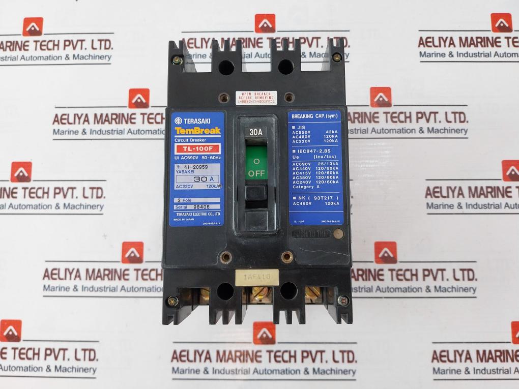 Terasaki Electric TL-100F 3 Pole Tembreak Circuit Breaker 30A 690Vac 50/60Hz